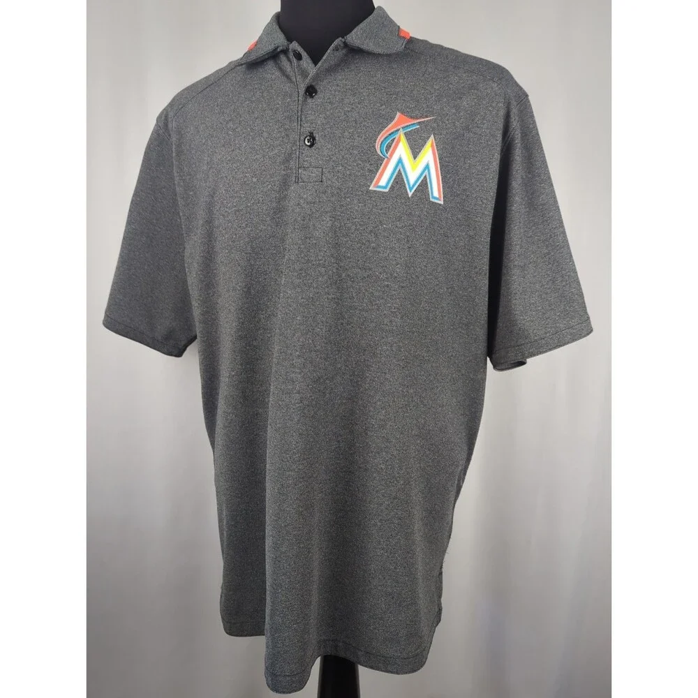 Miami Marlins Polo Shirt Nike XXL Gray Florida Golf Dri Fit MLB Baseball FL